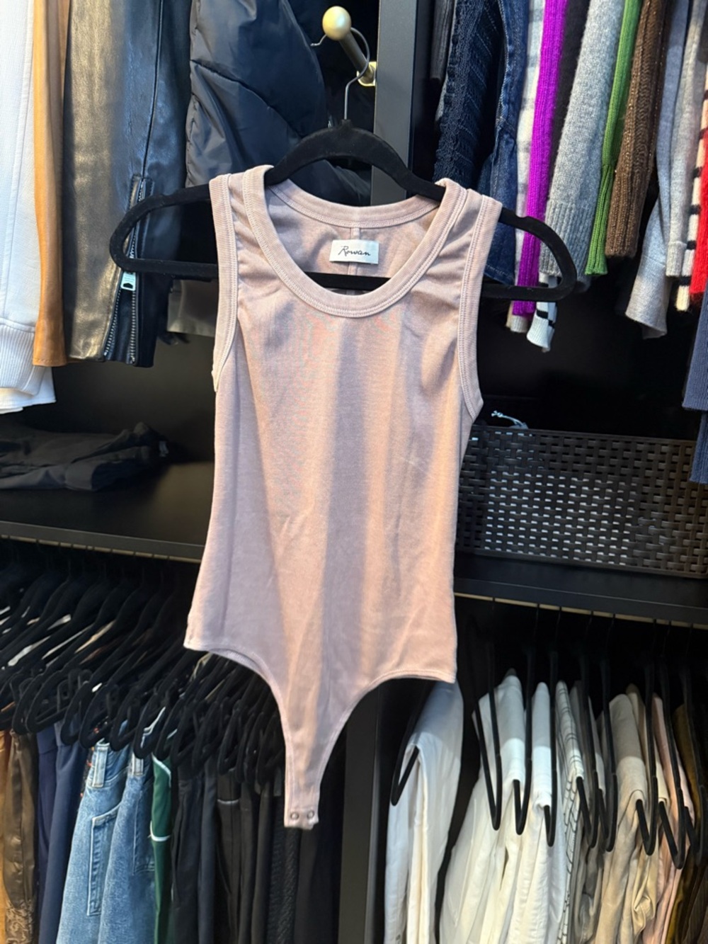 Sleeveless Rib Tank Bodysuit in Blush - Classic Scoop Neck